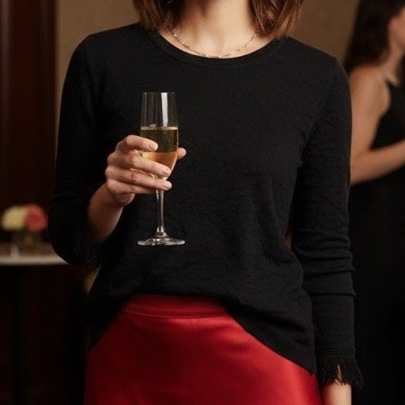 Talbots Sweaters - Vintage 90s Talbots Medium‎ $168 Made In Italy Black Merino Wool Fringe Sweater